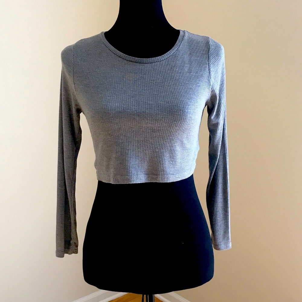 TopShop Petite Grey Long Sleeve Crop Top - Size 6